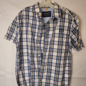 Nautica Men's Blue Plaid Short Sleeve Button Down Shirt Size M